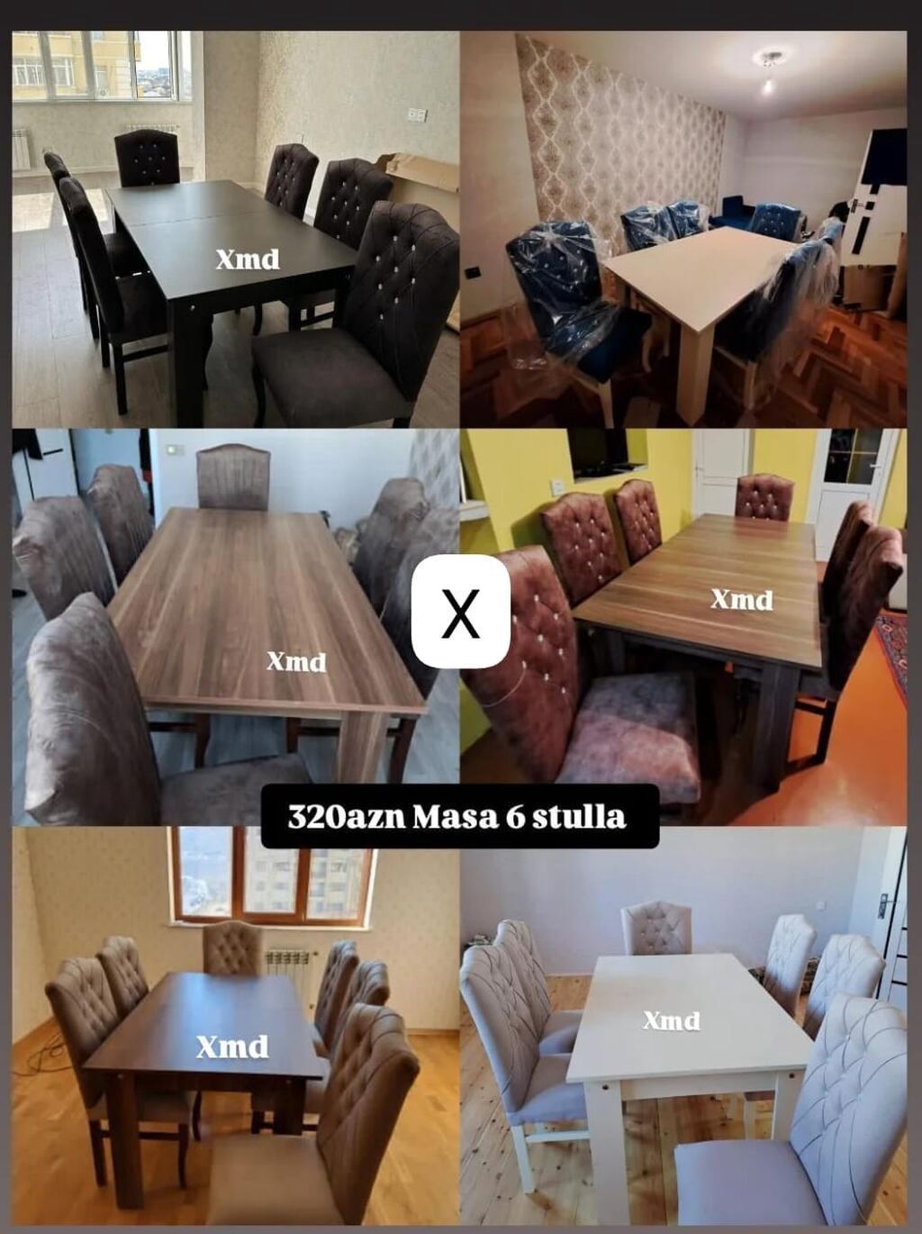 Mebel dəsti – masa və 6 ədəd stul - Komplekt: 1 yemək masası + 6 stul