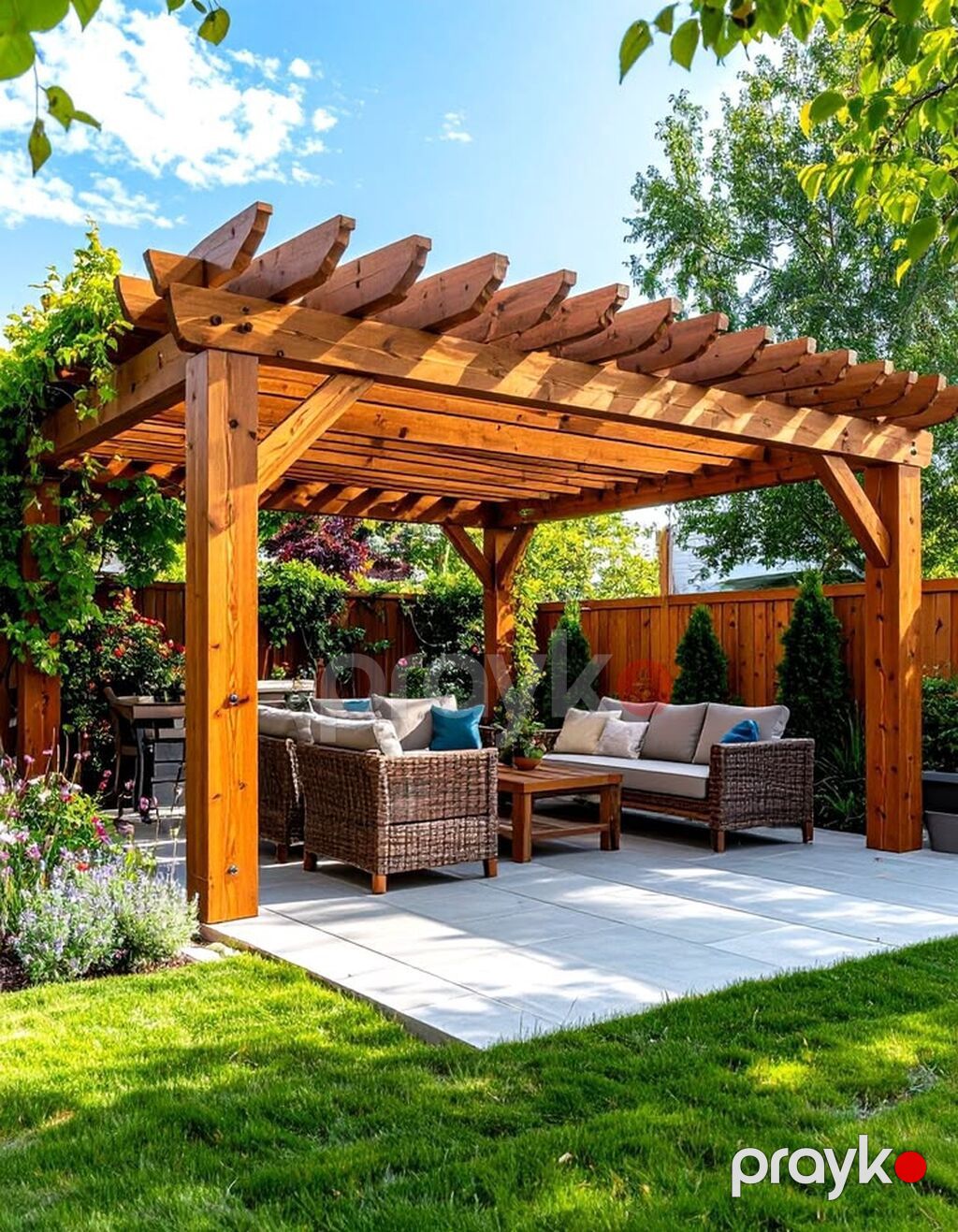Açıq hava üçün taxta pergola – bağ və həyət məkanlarının kölgəli — Mebel, Digah (2)