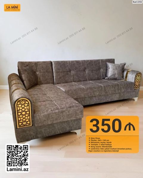 Künc divan – La Mini (Kod: 2252) - Ölçülər: 260 × 160 sm - Mexanizm