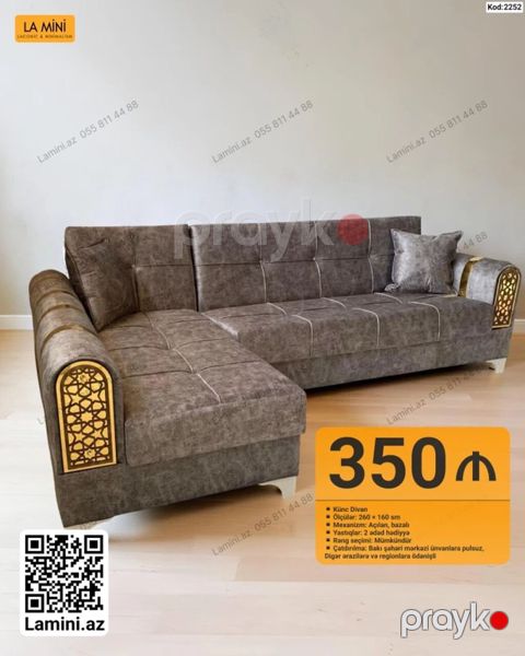Künc divan – La Mini - Ölçülər: 260 160 sm - Mexanizm: açılan — Bakı