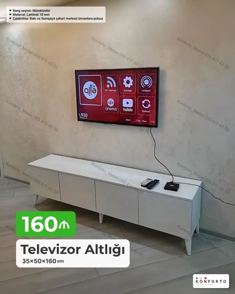 Televizor altlığı – minimalist dizaynlı, ağ rəngdə Ölçülər: 35×50×160