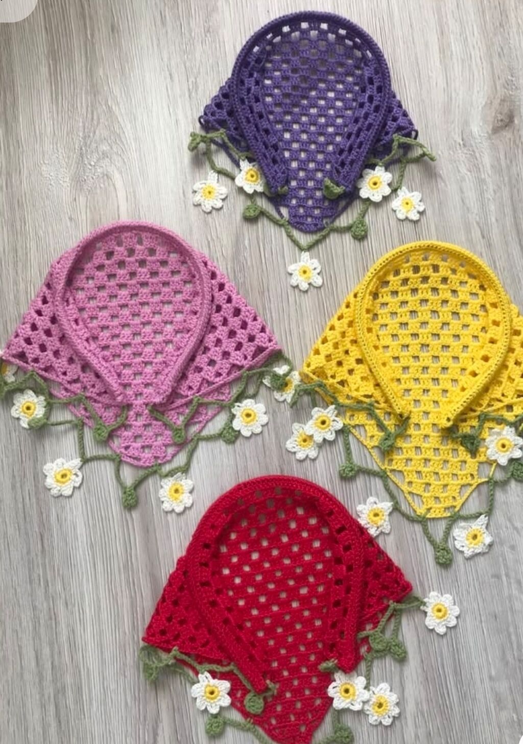 Kroşe baş örtüyü/bandana – əl işi - Model: Üçbucaq formalı, tor — Ev və dekor, Bakı (2)