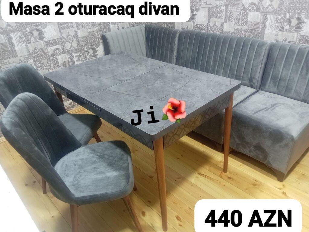 Mətbəx/damaq otağı üçün dəst: - 1 ədəd düzbucaqlı masa – daş naxışlı