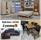 Mebel dəsti – yataq otağı, qonaq otağı və yemək masası ilə komplekt — Mebel