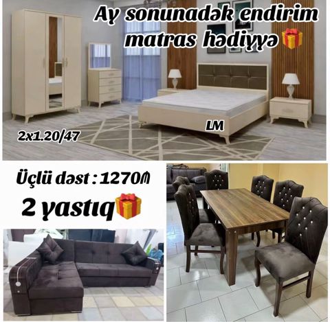 Mebel dəsti – yataq otağı, qonaq otağı və yemək masası ilə komplekt