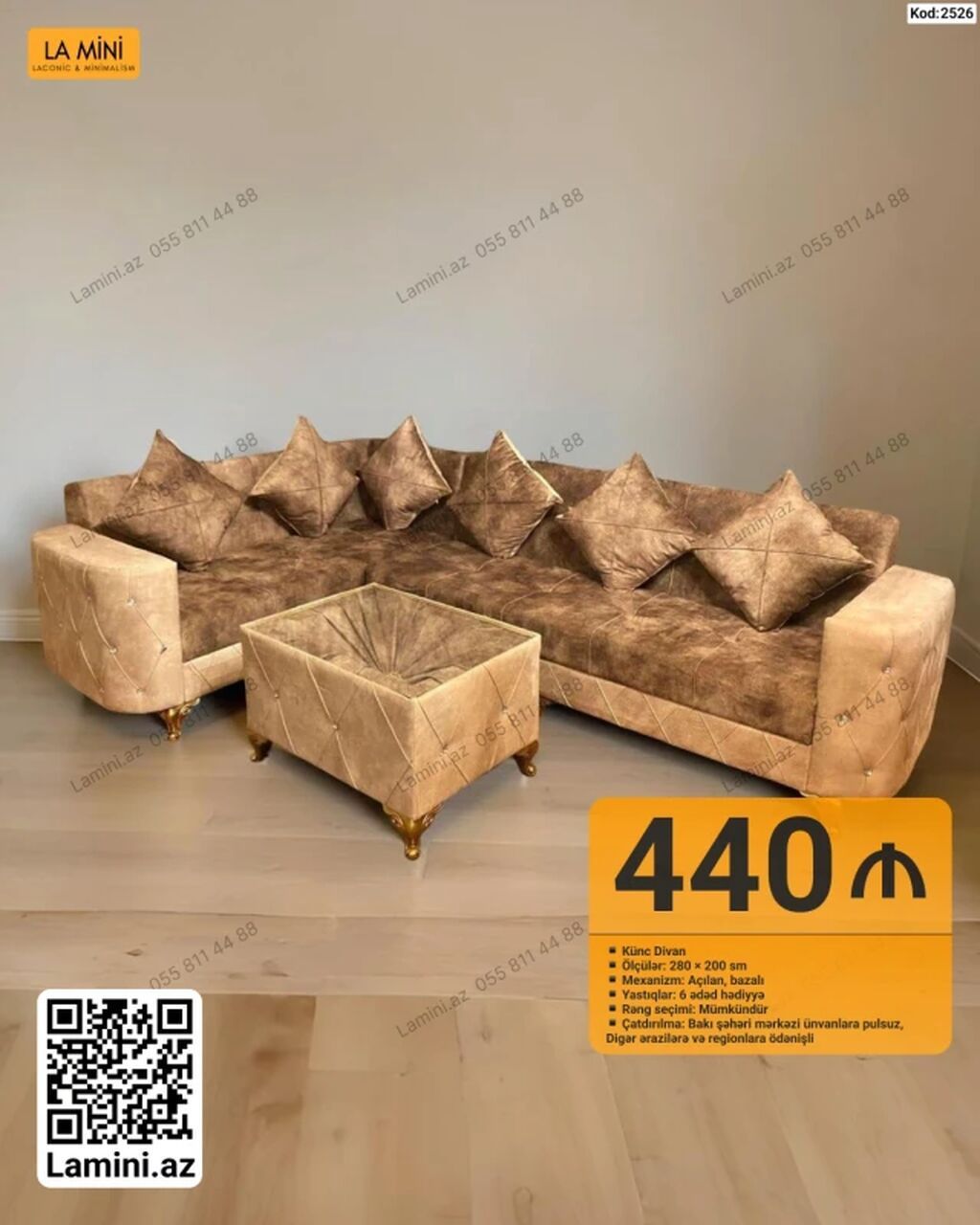 Künc Divan – Kod: 2526 • Ölçülər: 280 × 200 sm • Mexanizm: Açılan