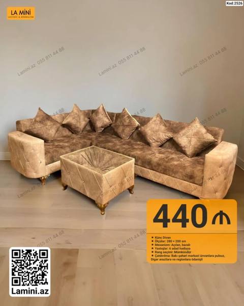 Kod: 2526 Künc divan dəsti - Ölçü: 280 200 sm - Mexanizm: açılan — 440 ₼ · Baku, Nərimanov · Yumşaq mobilya dəstləri Kod: 2526 Künc divan dəsti - Ölçü: 280 200 sm - Mexanizm: açılan — Baku