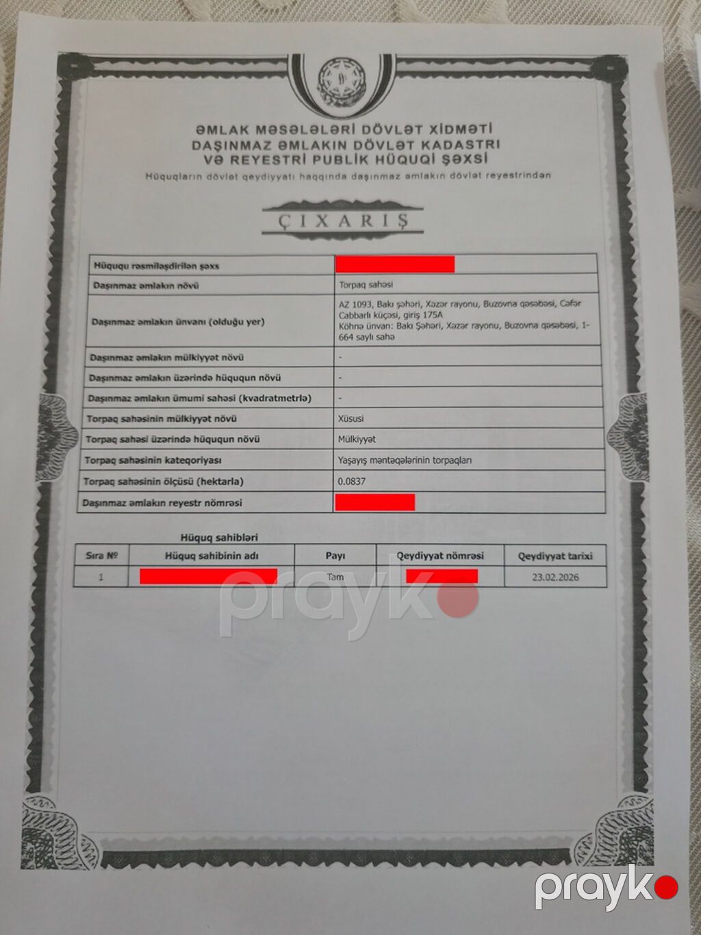 8 sot, Mülkiyyətçi, Kupça (Çıxarış) — Torpaq, Bakı (10)
