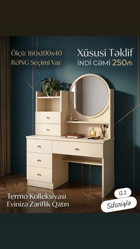 Termo kolleksiyasından vizaj/trelyaj stol dəsti • Ölçü: 160 x 100 x — Xırdalan