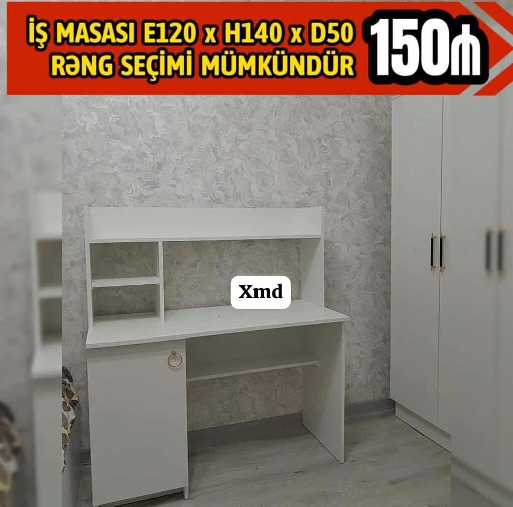 İş masası – 120×140×50 sm • Üst modul ilə funksional dizayn: solda iki