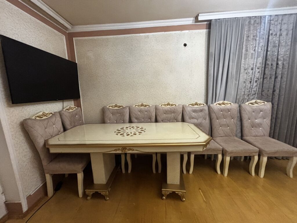 Klassik üslubda yemək otağı dəsti - Süfrə: Açıq krem rəngli, qızılı — Mebel, Qazax (2)