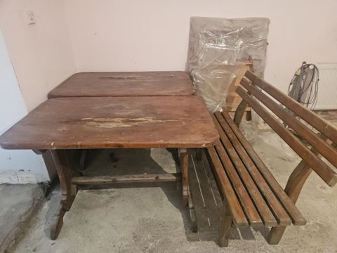 İşlənmiş, Dördbucaq masa, 2 stul, Açılmayan, Skameykalar ilə, Taxta