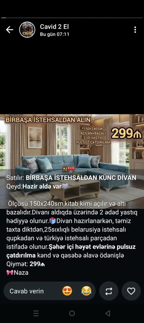 Birbaşa istehsaldan künc divan - Ölçü: 150×240 sm - Açılan mexanizm — ucuz.mebel — Divanlar