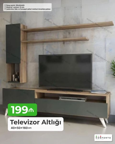 Televizor altlığı və divar rəfli dəst Ölçü: 40 × 50 × 160 sm — Konforto Mebel — TV stands