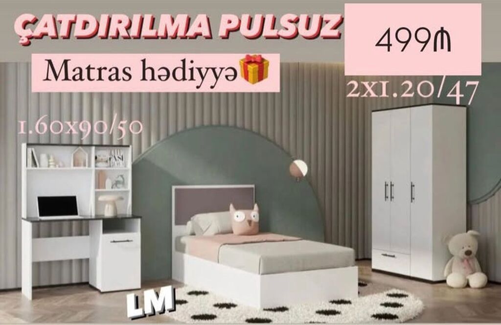Uşaq/yeniyetmə otağı üçün mebel dəsti Tərkib: - Tək nəfərlik çarpayı