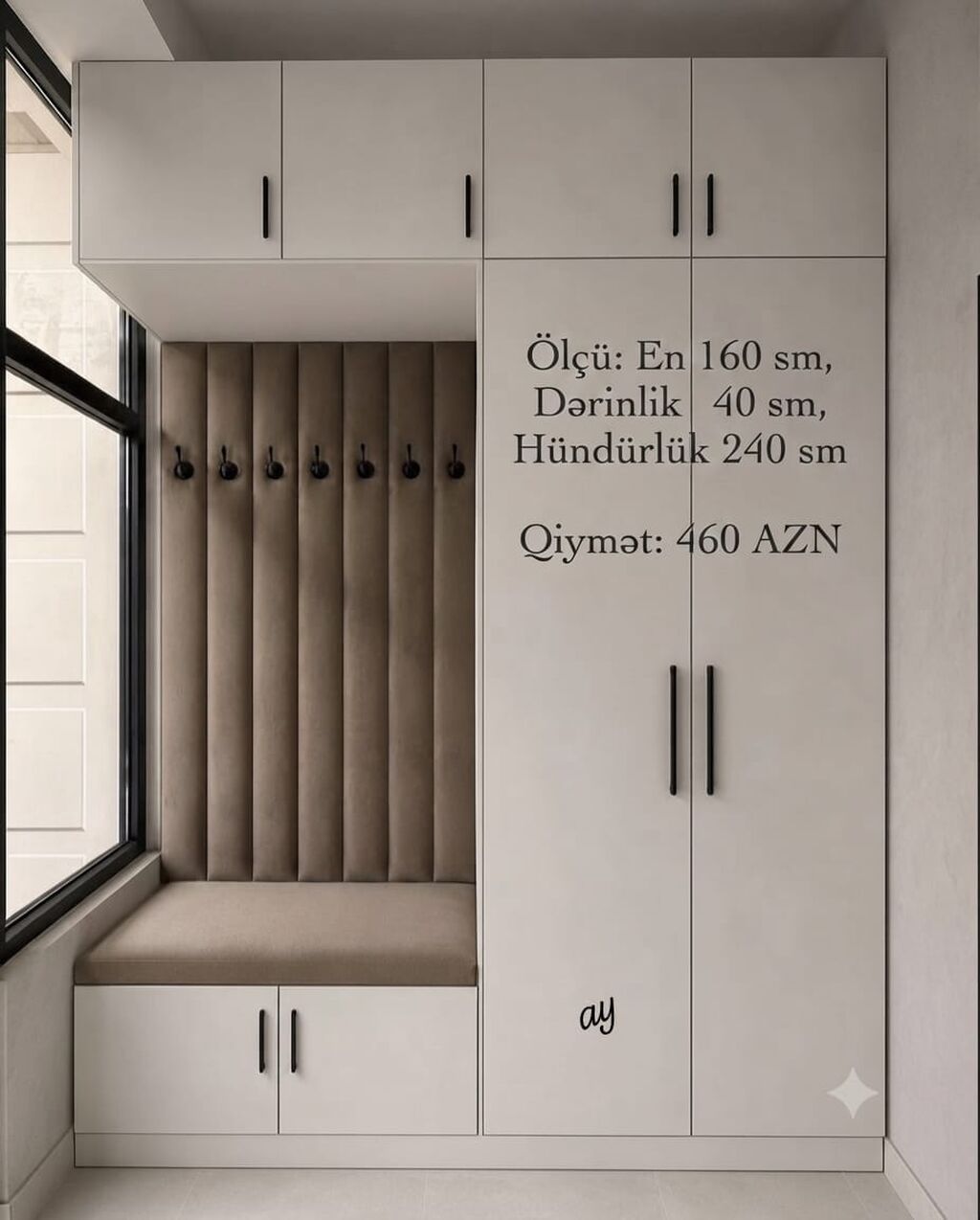 Dəhliz üçün çoxfunksiyalı şkaf və oturacaq dəsti - Ölçü: en 160 sm