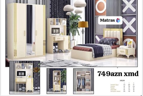 Uşaq/yeniyetmə yataq otağı dəsti – iki fərqli dizayn seçimi 1) Krem