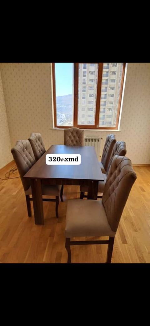 Yemək otağı üçün masa və 6 ədəd stul dəsti - Dəst: 1 ədəd düzbucaqlı