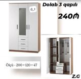 Dolab – 3 qapılı, güzgülü model. - Ölçü: 200 × 120 × 47 sm - Rəng və — Mebel