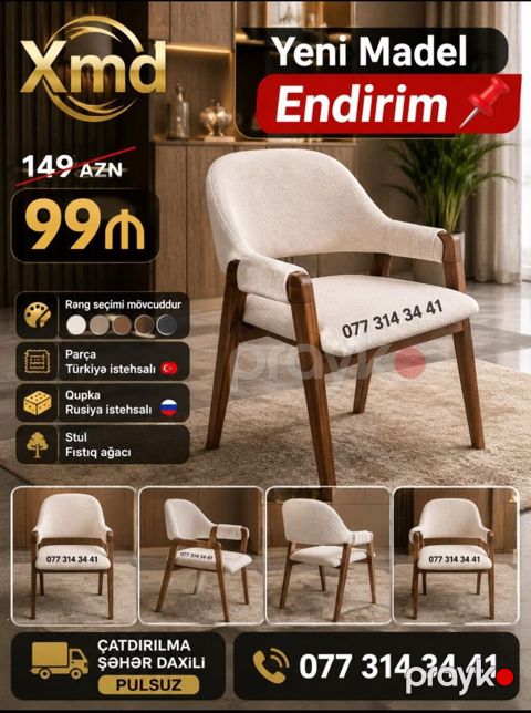 Yeni model yumşaq oturacaqlı taxta stul - Material: Fıstıq ağacından