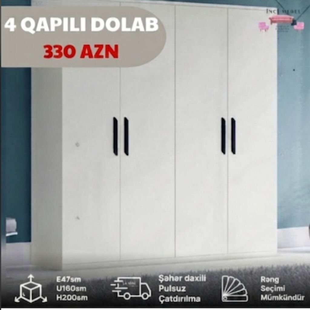 Yeni, 4 qapılı, Kredit, Rəngli, Açılan, Düz dolab