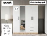 Dörd qapılı geyim dolabı - Ümumi dizayn: ağ rəngdə, taxta dekor — Furniture