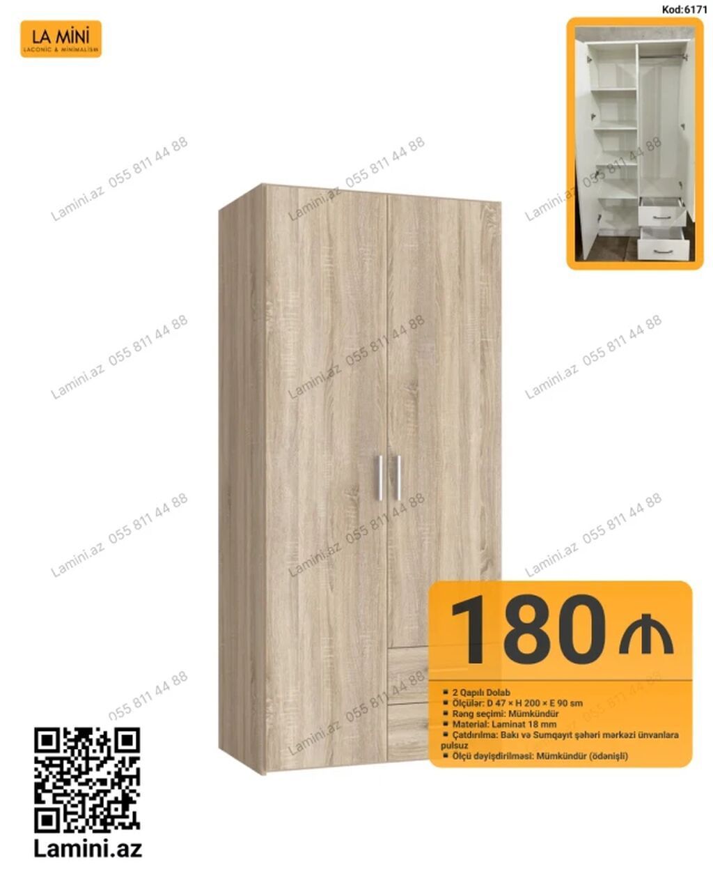 LA MINI marka 2 qapılı dolab - Kod: 6171 - Ölçülər: D 47 × H 200 × E