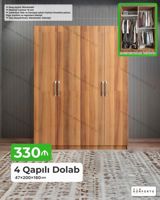 4 qapılı paltar dolabı – laminat 18 mm. Ölçü: 47×200×160 sm. Daxili — Mebel