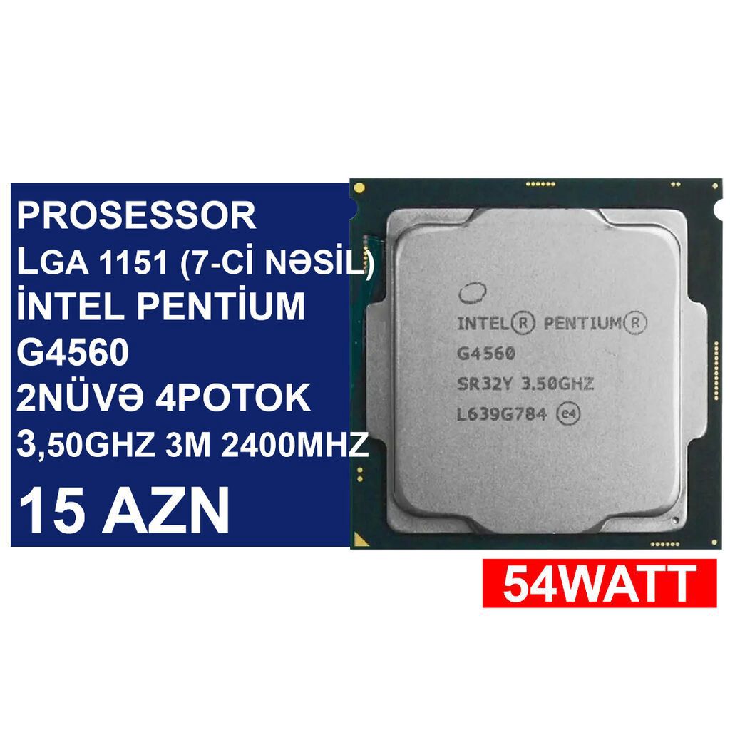 Prosessor “LGA 1151 (7ci nəsil) İntel Pentium G4560” ⭐LGA 1151 (7ci