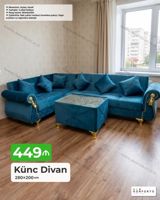 Künc Divan – 280×200 sm - Açılan, bazalı mexanizm: yataq funksiyası — Mebel