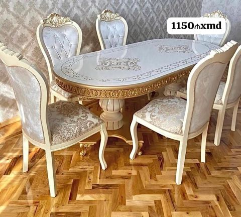 Klassik üslubda yemək otağı dəsti — oval masa + 6 stul