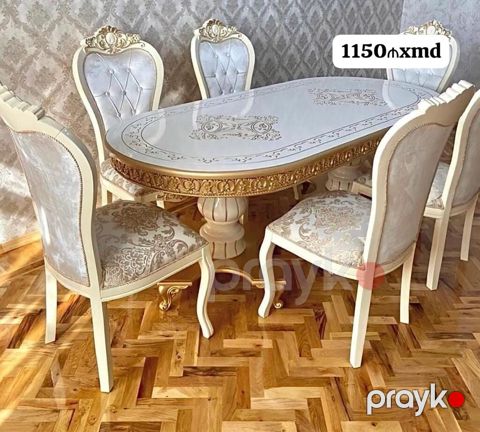 Klassik üslubda yemək otağı dəsti — oval masa + 6 stul