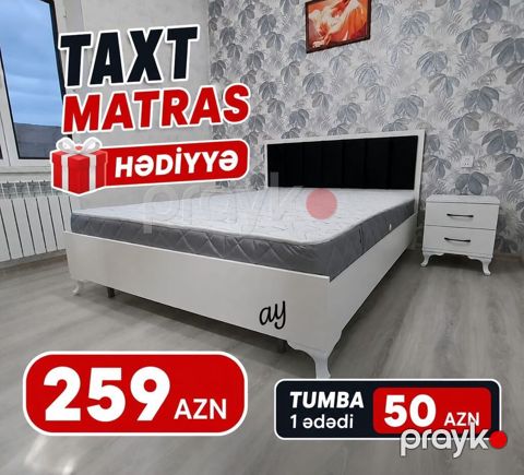 Ağ rəngli yataq dəsti – müasir minimal dizayn. - Yataq: ağ korpus