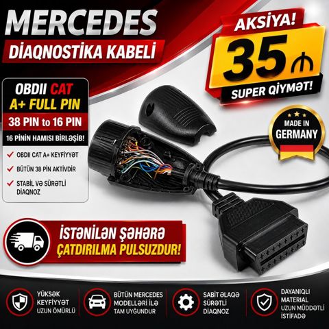 Mercedes diaqnostika kabeli. Full pindir.Yəni 16 pinin hamısı