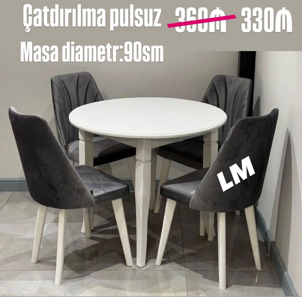 Dairəvi yemək masası və 4 ədəd stul dəsti - Masa diametri: 90 sm - — Mebel, Bakı