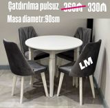 Dairəvi yemək masası və 4 ədəd stul dəsti - Masa diametri: 90 sm - — Товары