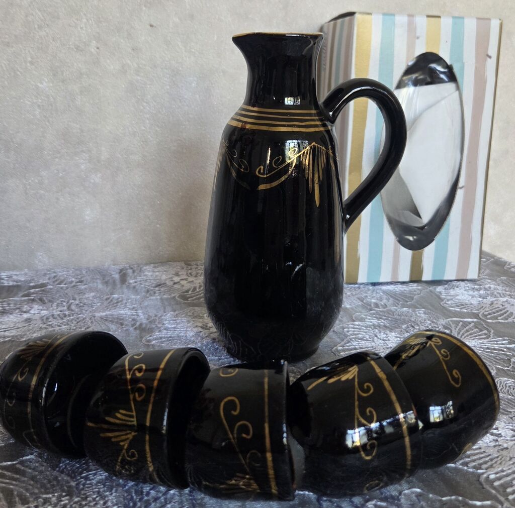 Qara keramika qraf və 5 əd stəkan — dekorativ keramika — Qablar və mətbəx əşyaları, Bakı (2)