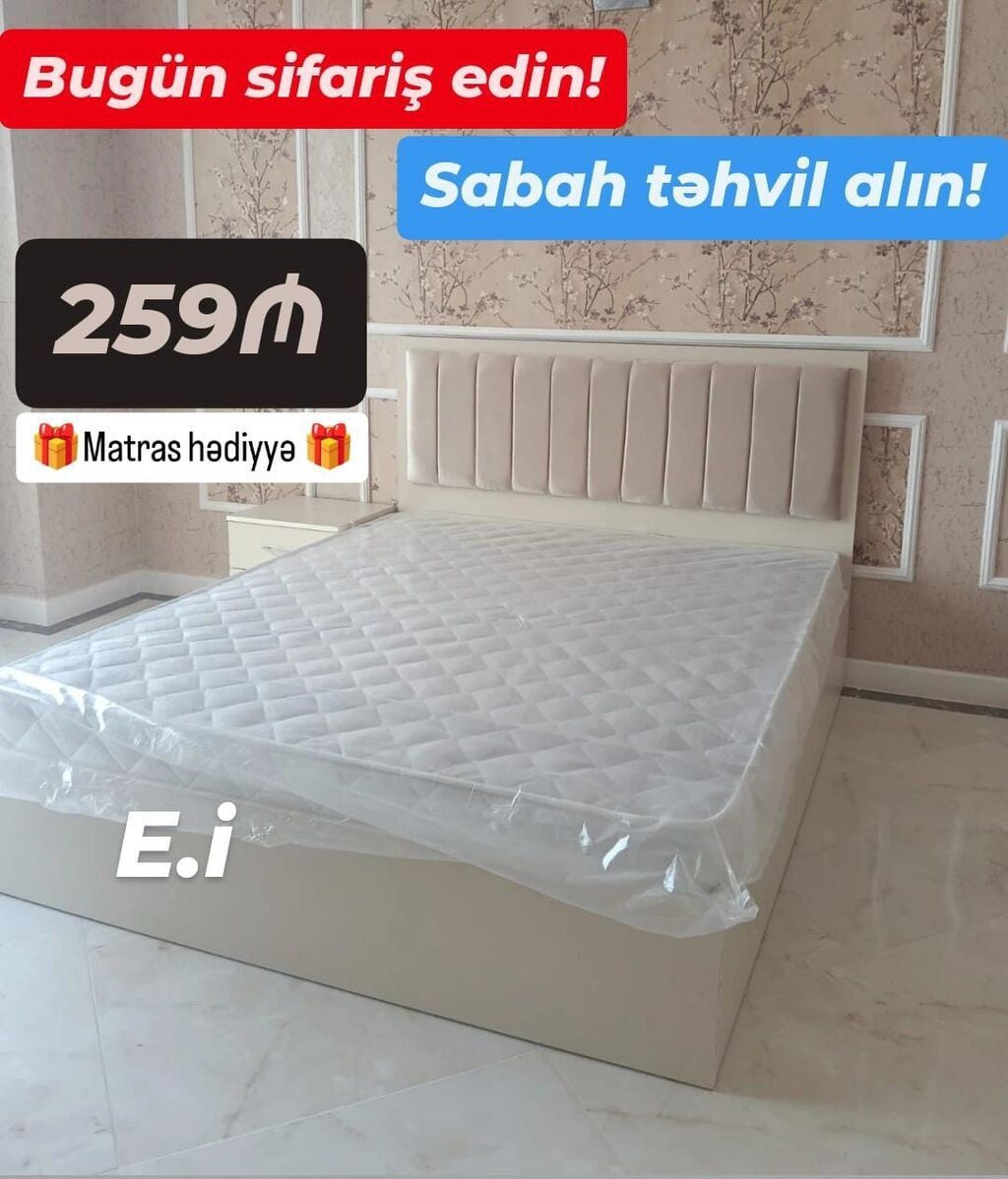 Müasir dizaynlı iki nəfərlik çarpayı dəsti - Yumşaq süngərlə