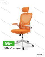 Ofis kreslosu – narıncı rəng, tənzimlənən başlıq və bel dəstəyi — Mebel