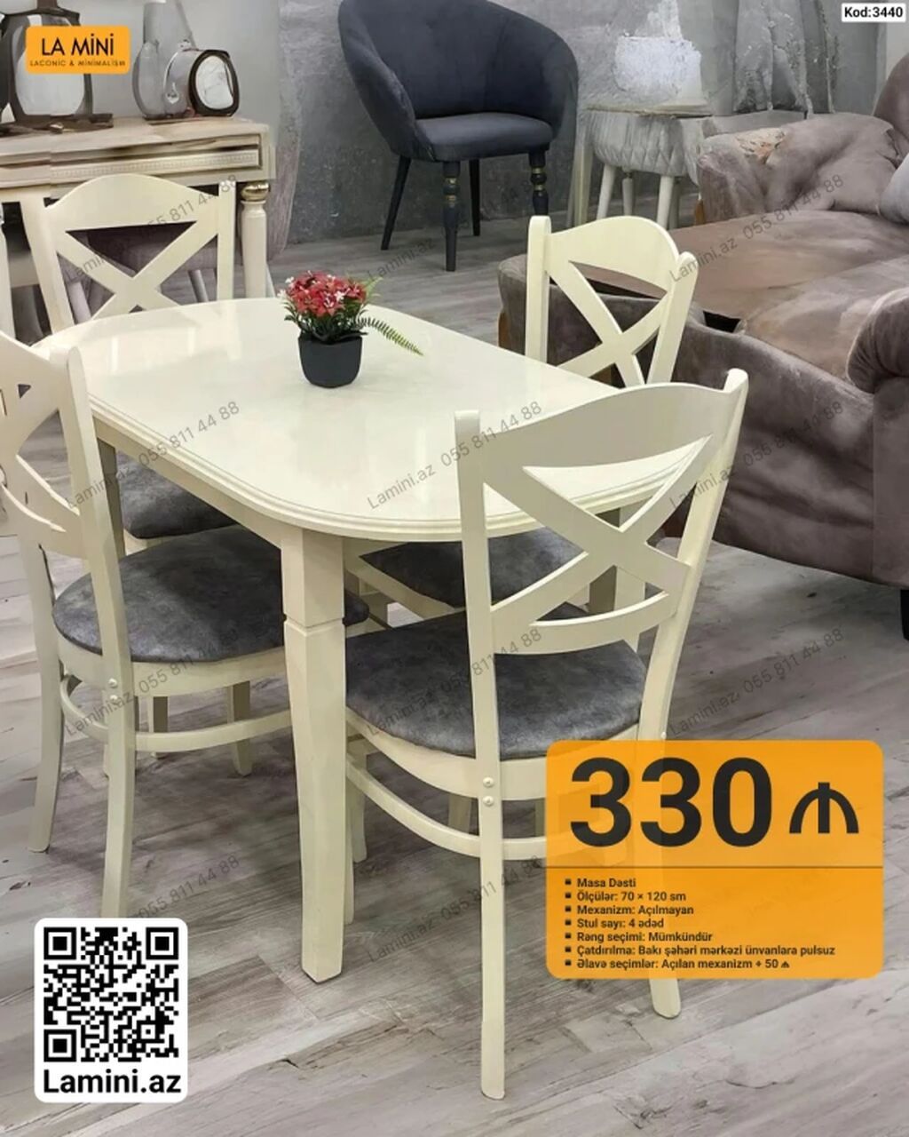 Masa dəsti – kod: 3440 - Ölçülər: 70 × 120 sm - Mexanizm: Açılmayan - — Mebel, Bakı