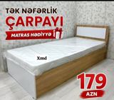 Tək nəfərlik çarpayı – sadə və funksional dizayn. - Rəng: ağ və ağac — Furniture