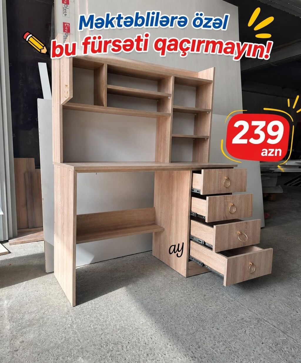 Düz masa, Stulsuz, Polkalı, Siyirməli, Teksturalı laminat