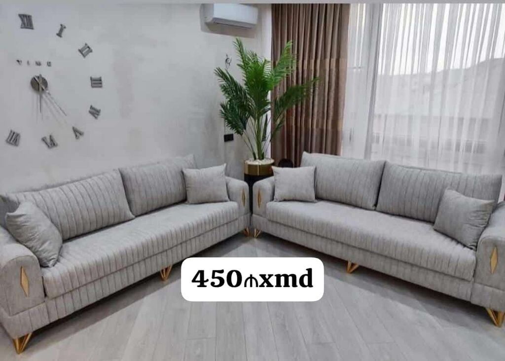 İki ədəd müasir dizaynlı salon divanı dəsti — açıq boz