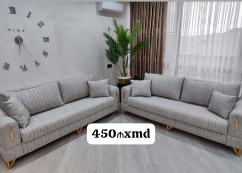 İki ədəd müasir dizaynlı salon divanı dəsti — açıq boz