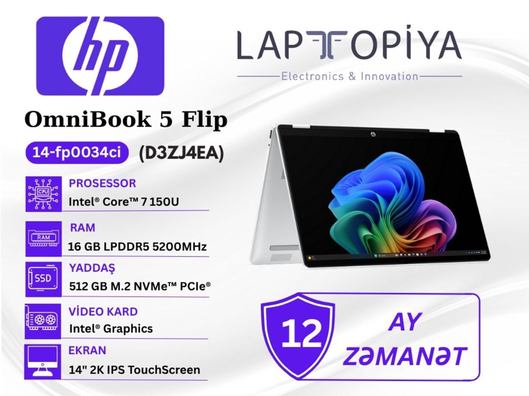 HP OmniBook 5 Flip 2-in-1 Laptop 14-fp0034ci D3ZJ4EA — Elektronika, Bakı