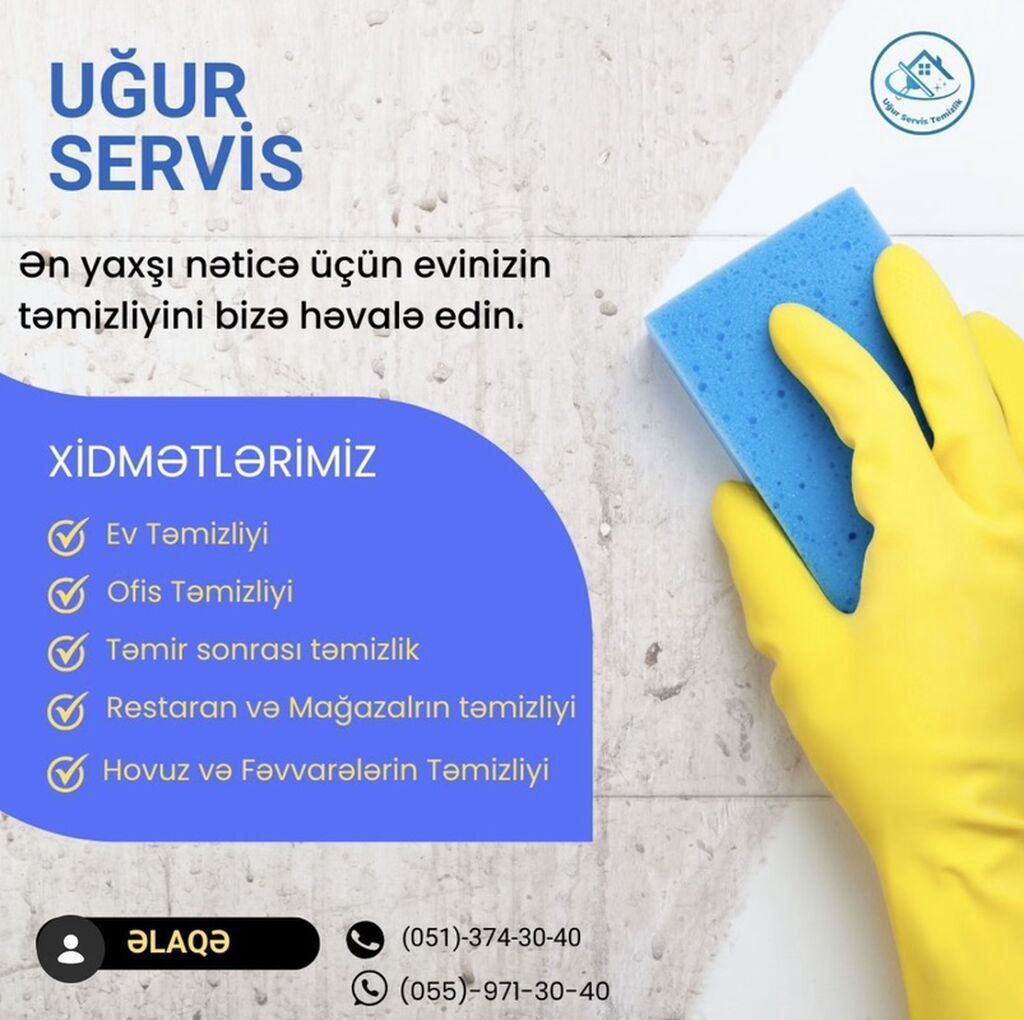 Uğur Servis Təmizlik – peşəkar təmizlik xidmətləri Xidmətlər: - Ev — Təmizlik, Bakı (3)