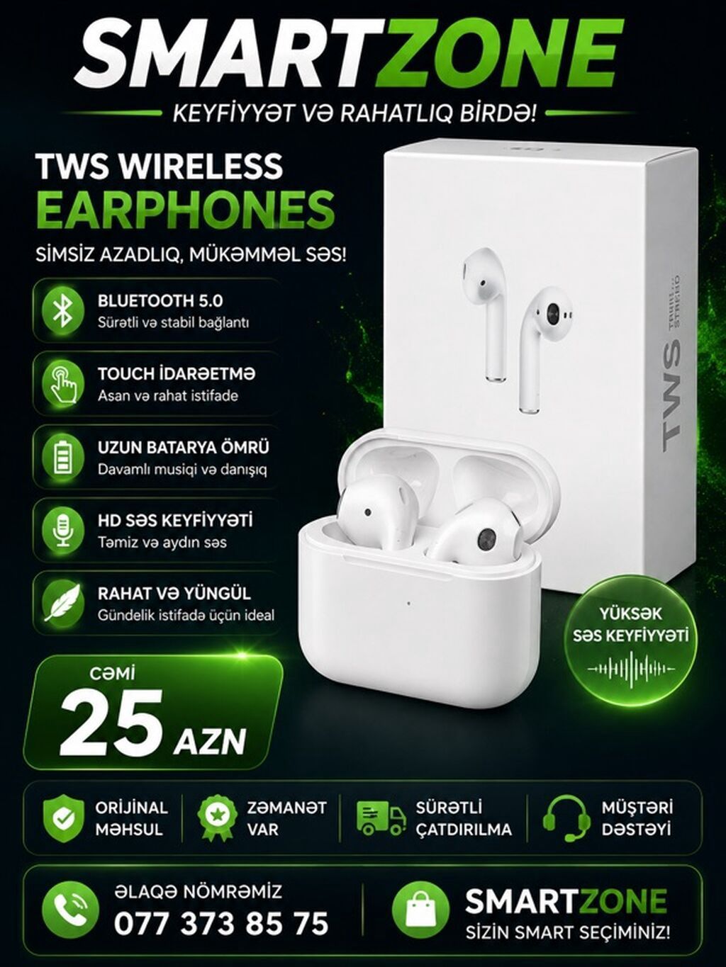 TWS Wireless Earphones – simsiz azadlıq, mükəmməl səs! Xüsusiyyətlər — Qulaqcıqlar, Digah