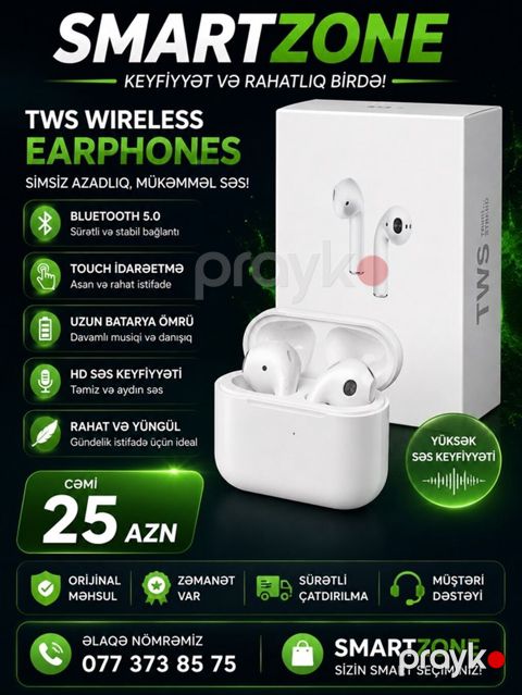 TWS Wireless Earphones – simsiz azadlıq, mükəmməl səs! Xüsusiyyətlər