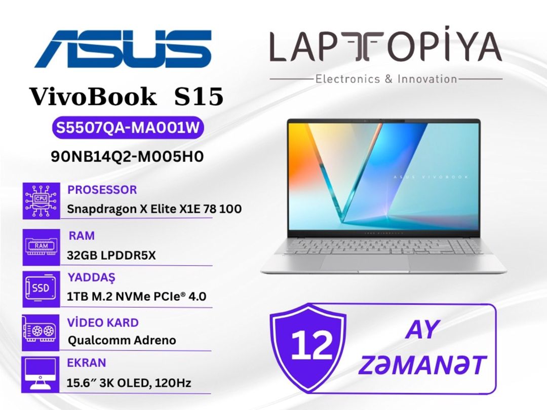 ASUS Vivobook S 15 OLED S5507QA-MA001W — Elektronika, Bakı