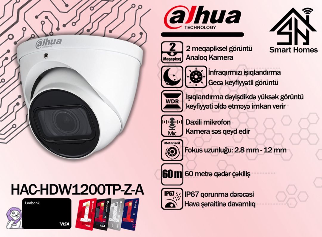 Dahua 2MP varifokal analoq kamerası HAC-HDW1200TP-Z-A — Təhlükəsizlik sistemləri, Bakı